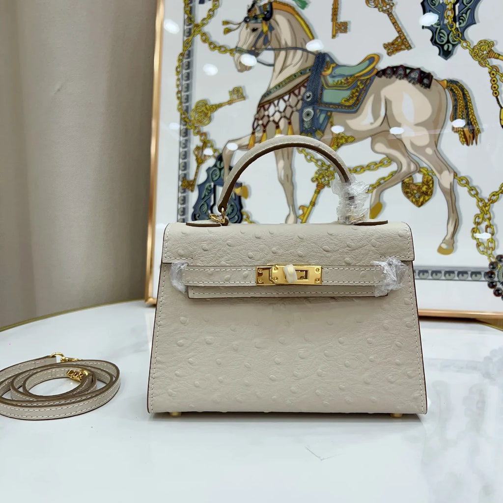 Kelly II Sellier Mini Beton Ostrich Gold Hardware