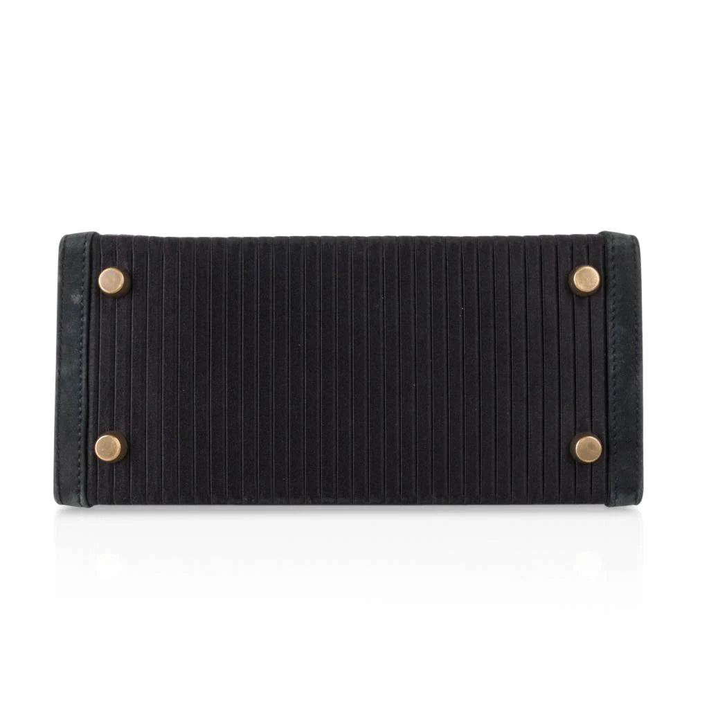 Kelly 20 Mini Vintage Bag Black Pleated Silk Suede Trim Gold Hardware
