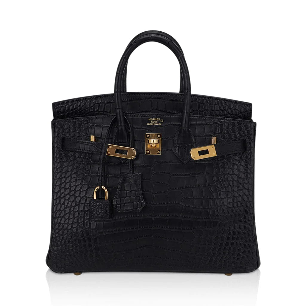 Birkin 25 Bag Black Matte Alligator with Gold Hardware