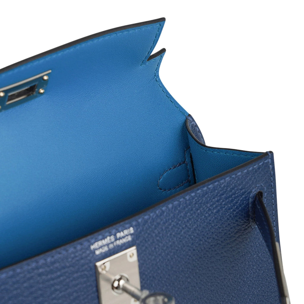Special Order HSS Verso Mini Kelly 20 Sellier Bag Deep Bleu & Bleu Izmir Epsom Leather with Palladium Hardware