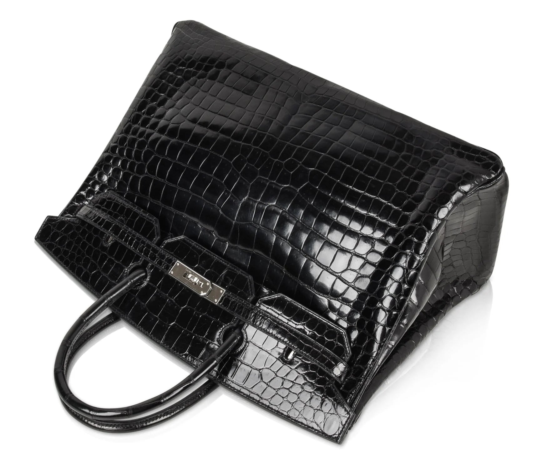 Birkin 40 Bag Black Porosus Crocodile Palladium