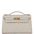 Kelly Pochette Gris Perle Ostrich Gold Hardware