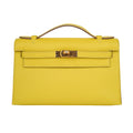 Kelly Pochette Bag Lime Clutch Gold Hardware Swift Leather