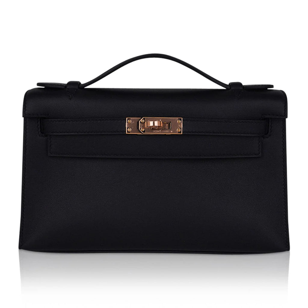 Kelly Pochette Bag Black Rose Gold Hardware Clutch