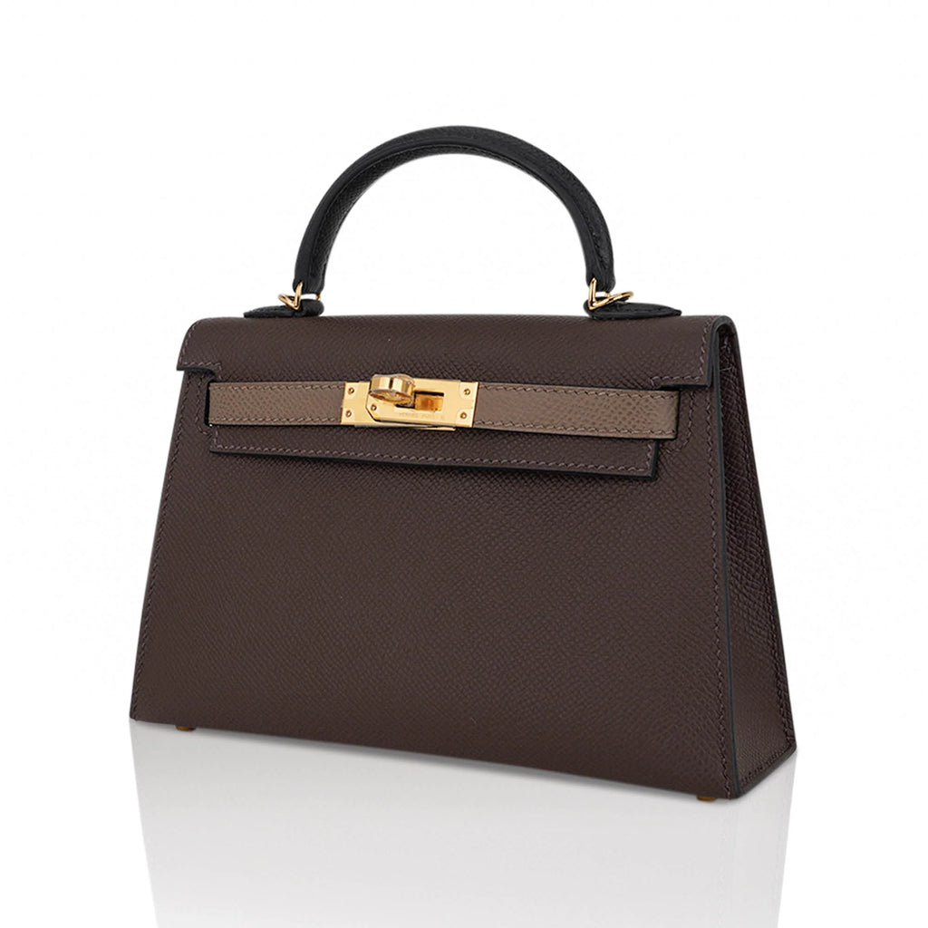 Special Order HSS Mini Kelly 20 Sellier Bag Ecorce Etoupe and Black with Gold Hardware