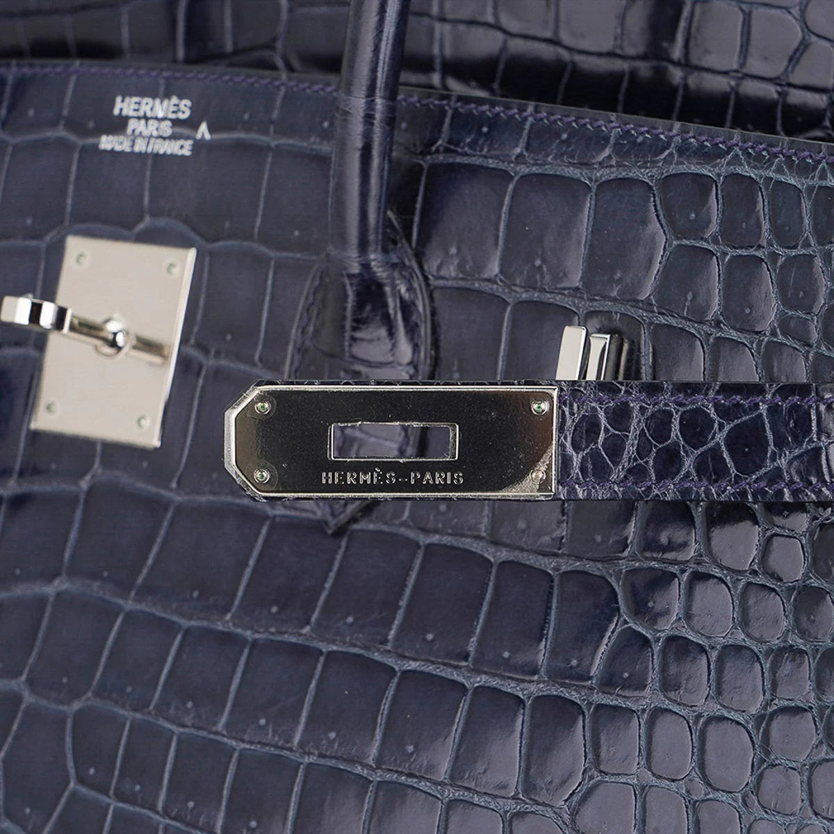 Birkin 35 Bleu Roi Porosus Crocodile Palladium Hardware