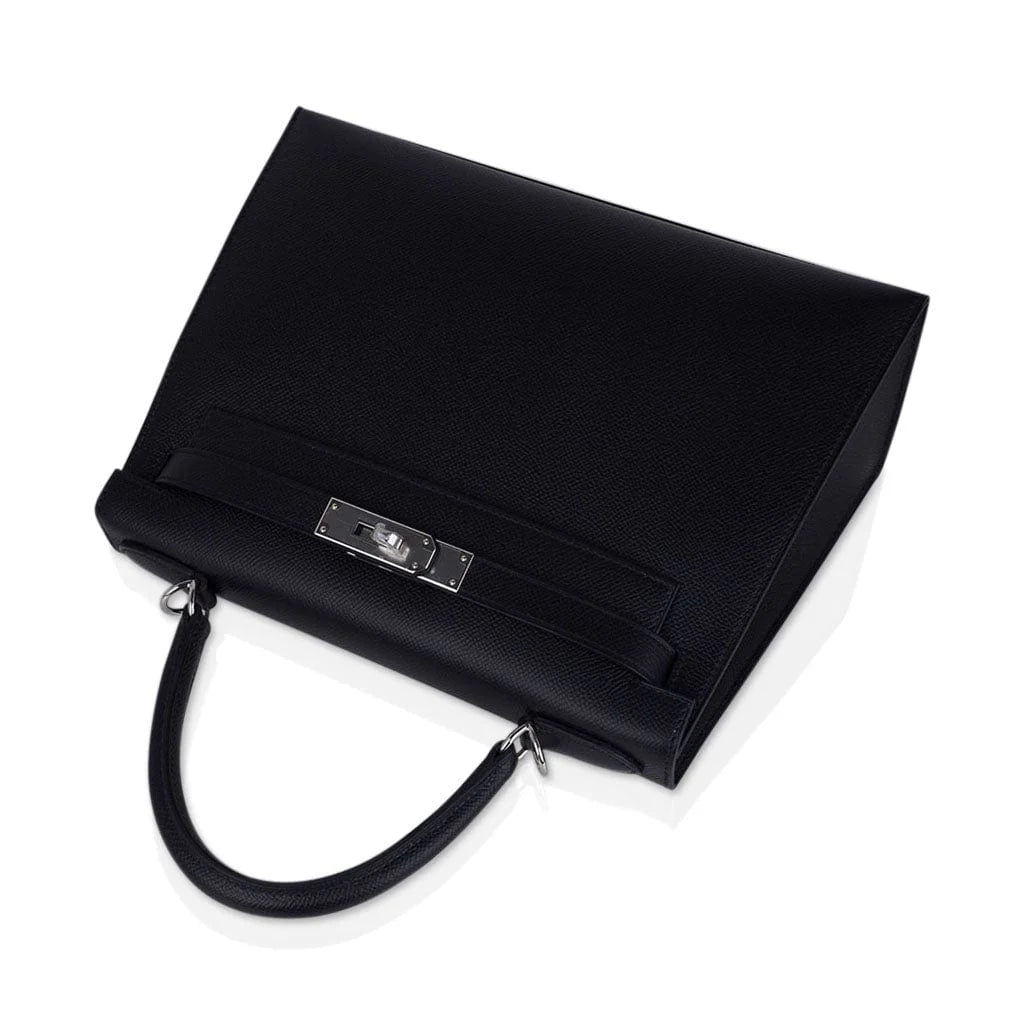 Kelly 28 Sellier Bag Black Epsom Leather with Palladium Hardware