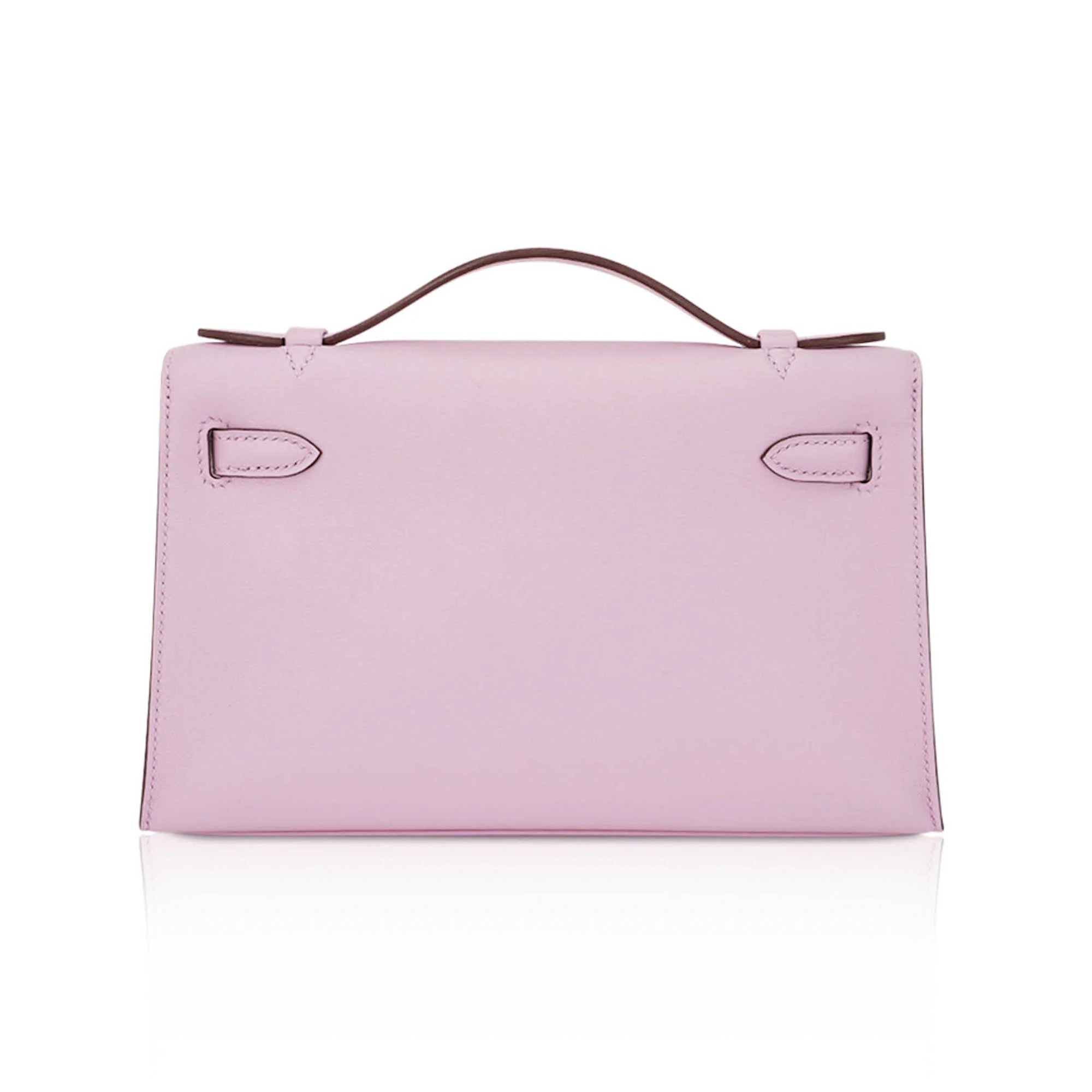 Kelly Pochette Clutch Bag Mauve Sylvestre Swift Leather with Rose Gold Hardware