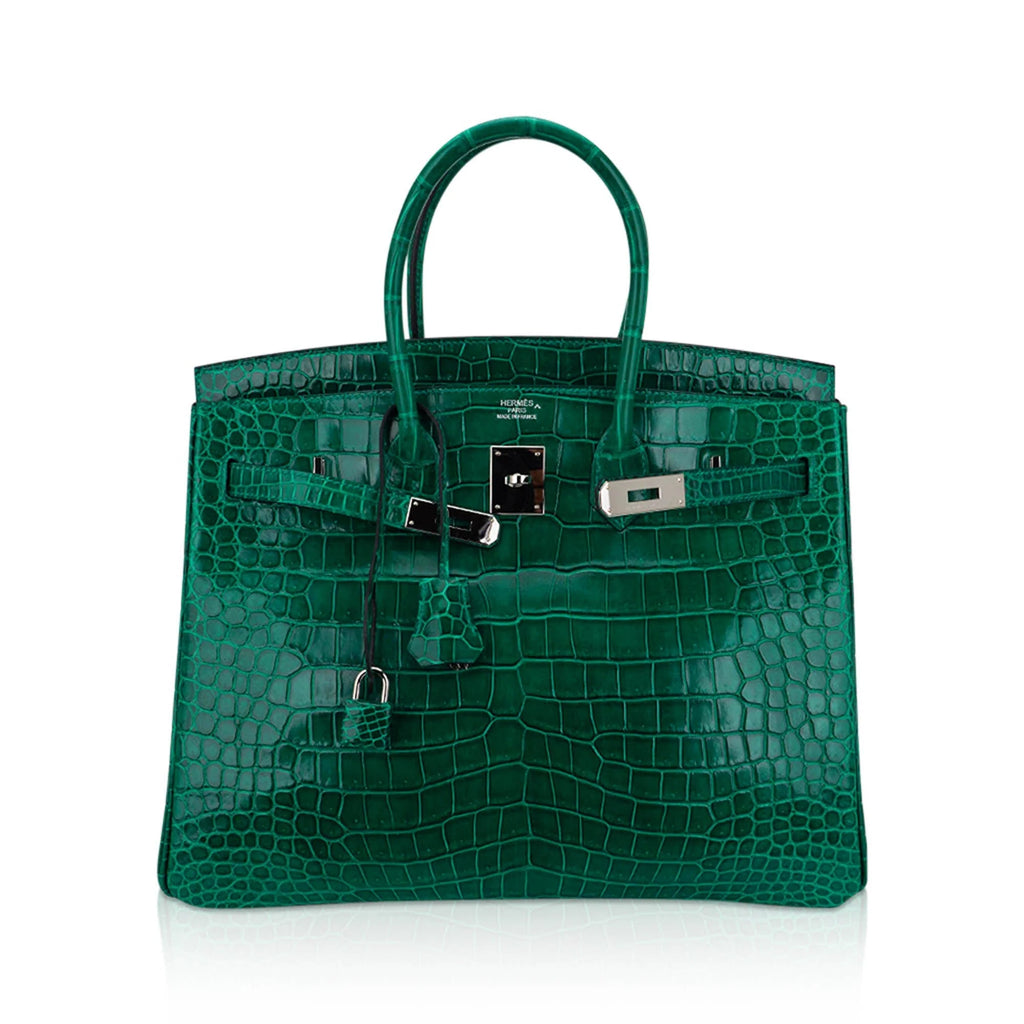 Birkin 35 Bag Emerald Porosus Crocodile with Palladium Hardware