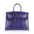 Birkin 35 Bag Blue Brighton Porosus Crocodile Palladium Hardware New