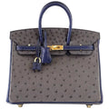 Birkin 25 Bag HSS Ostrich Gris Agate/Blue Sapphire Brushed Gold