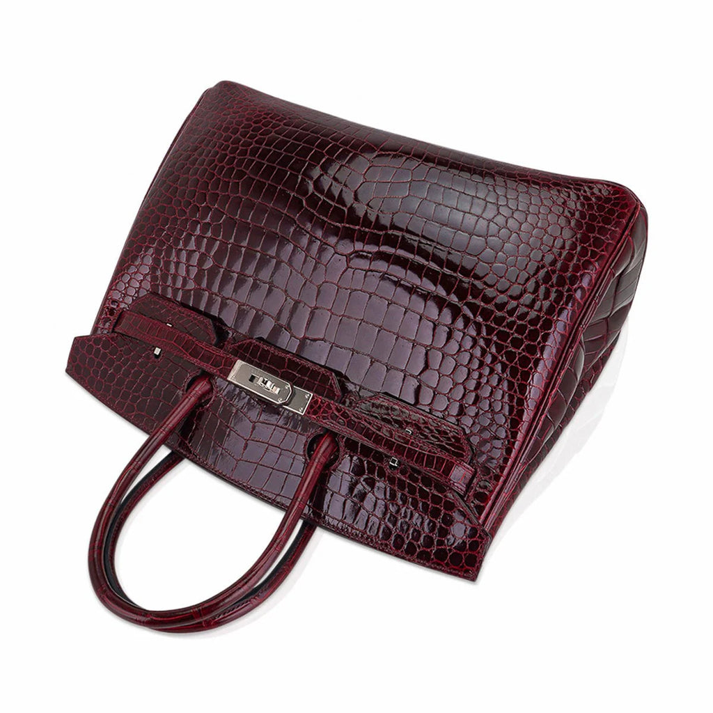 Birkin 35 Bag Bordeaux Porosus Crocodile with Palladium Hardware