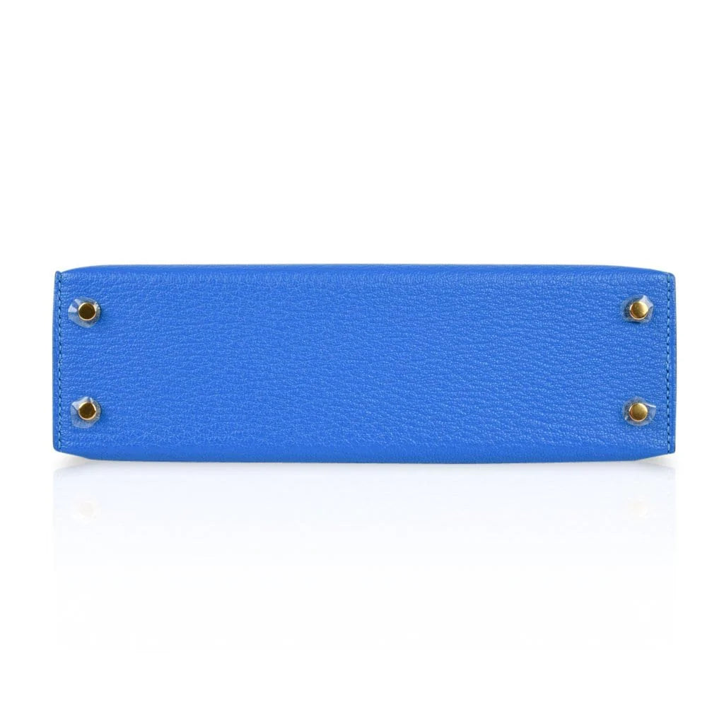 Kelly 20 Mini Sellier Bag Blue Hydra Chevre Leather Gold Hardware