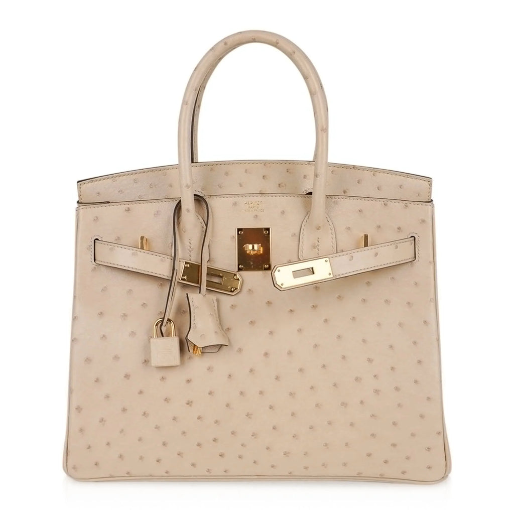 Birkin 30 Bag Ostrich Parchemin Gold Hardware New w/Box
