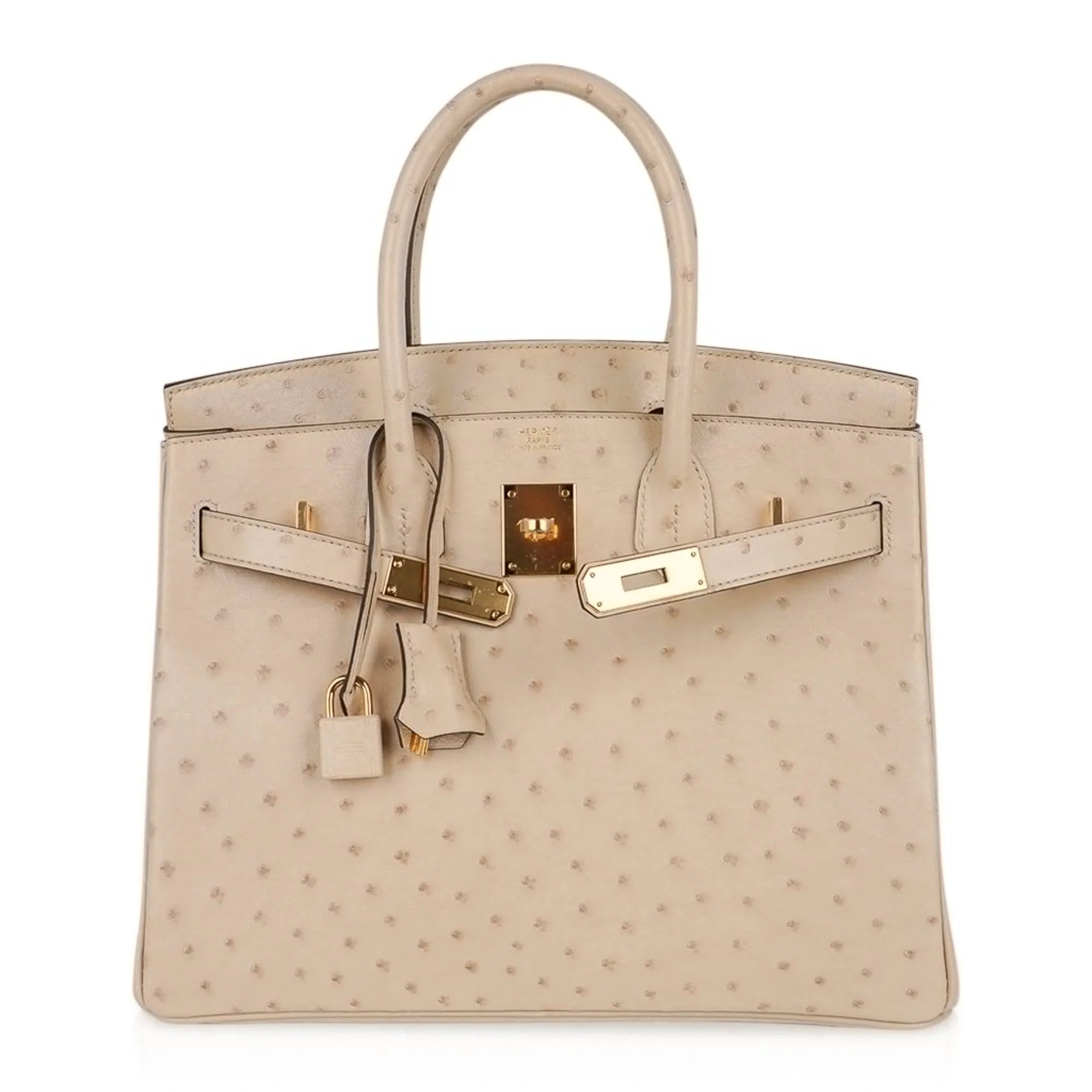 Birkin 30 Bag Ostrich Parchemin Gold Hardware New w/Box