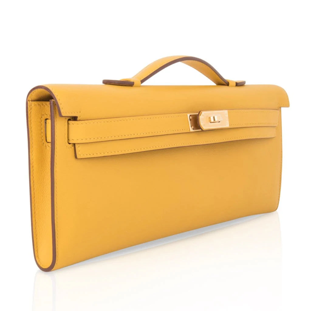 Kelly Cut Bag Jaune Ambre Clutch Swift Gold Hardware New