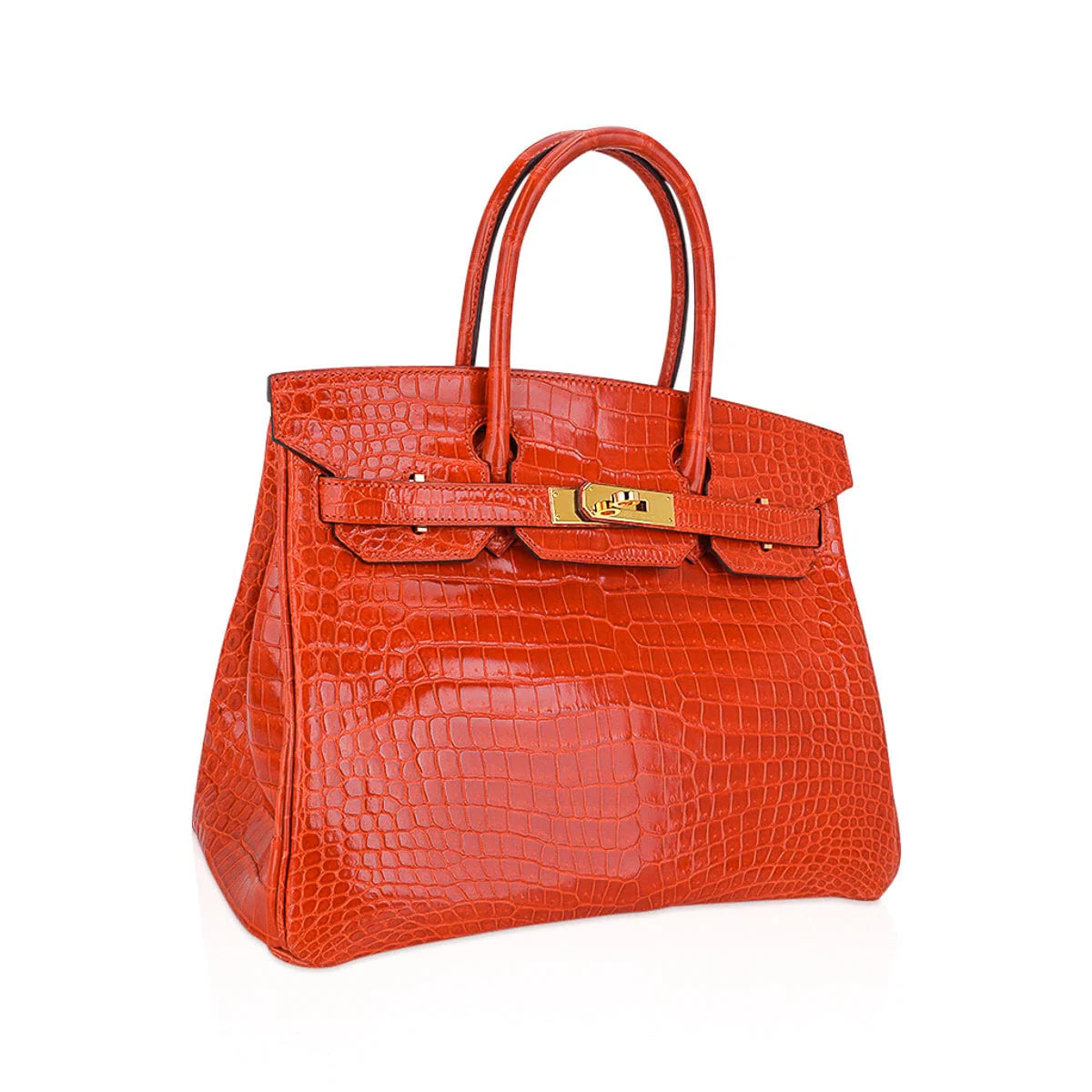 Birkin 30 Bag Orange Poppy Porosus Crocodile with Gold Hardware