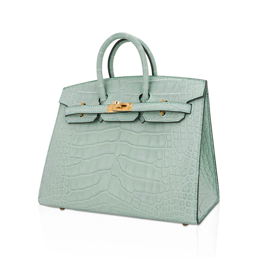 Limited Edition Birkin 20 Sellier Bag Vert D’Eau Matte Alligator with Gold Hardware