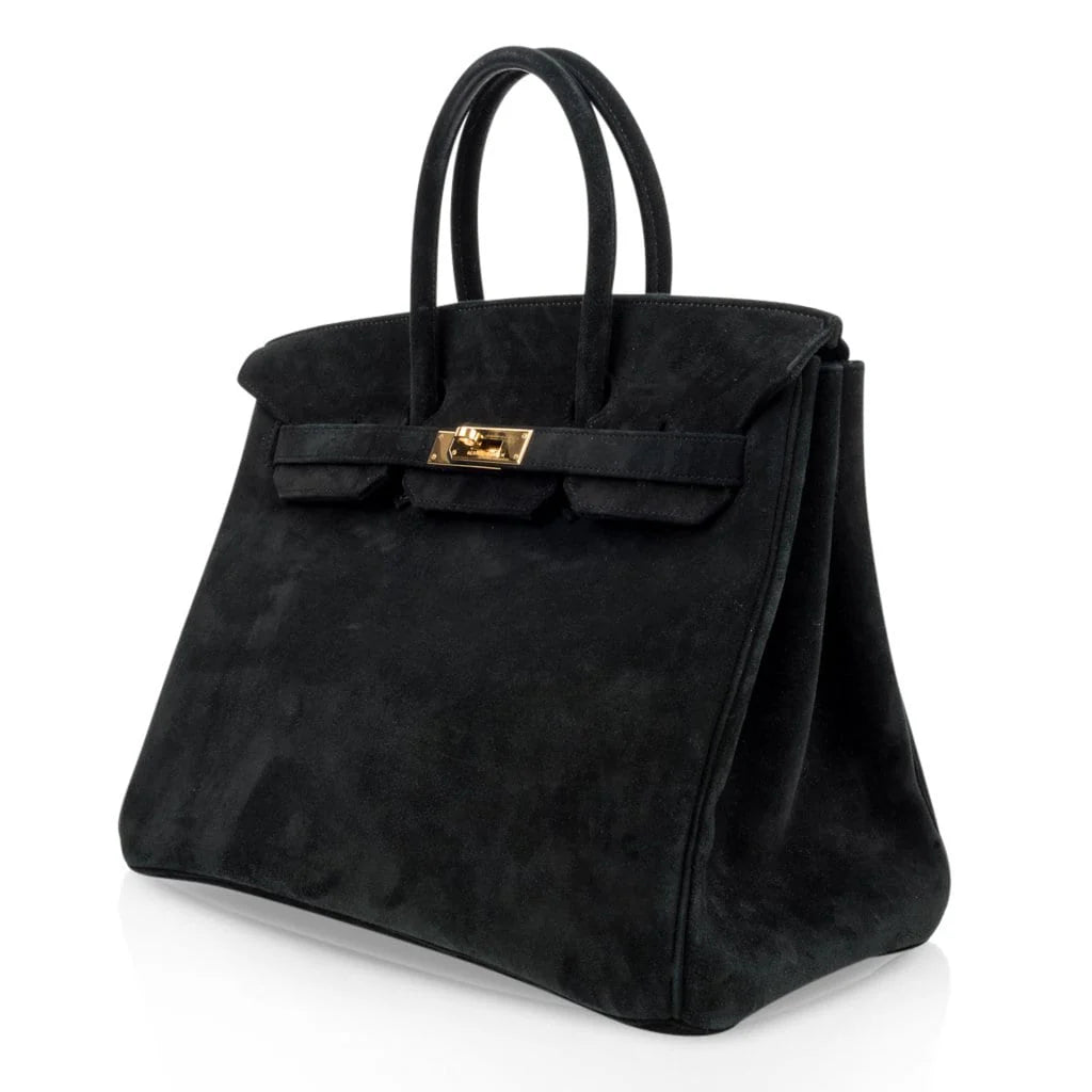 Birkin 35 Bag Black Doblis Suede Gold Hardware Limited Edition