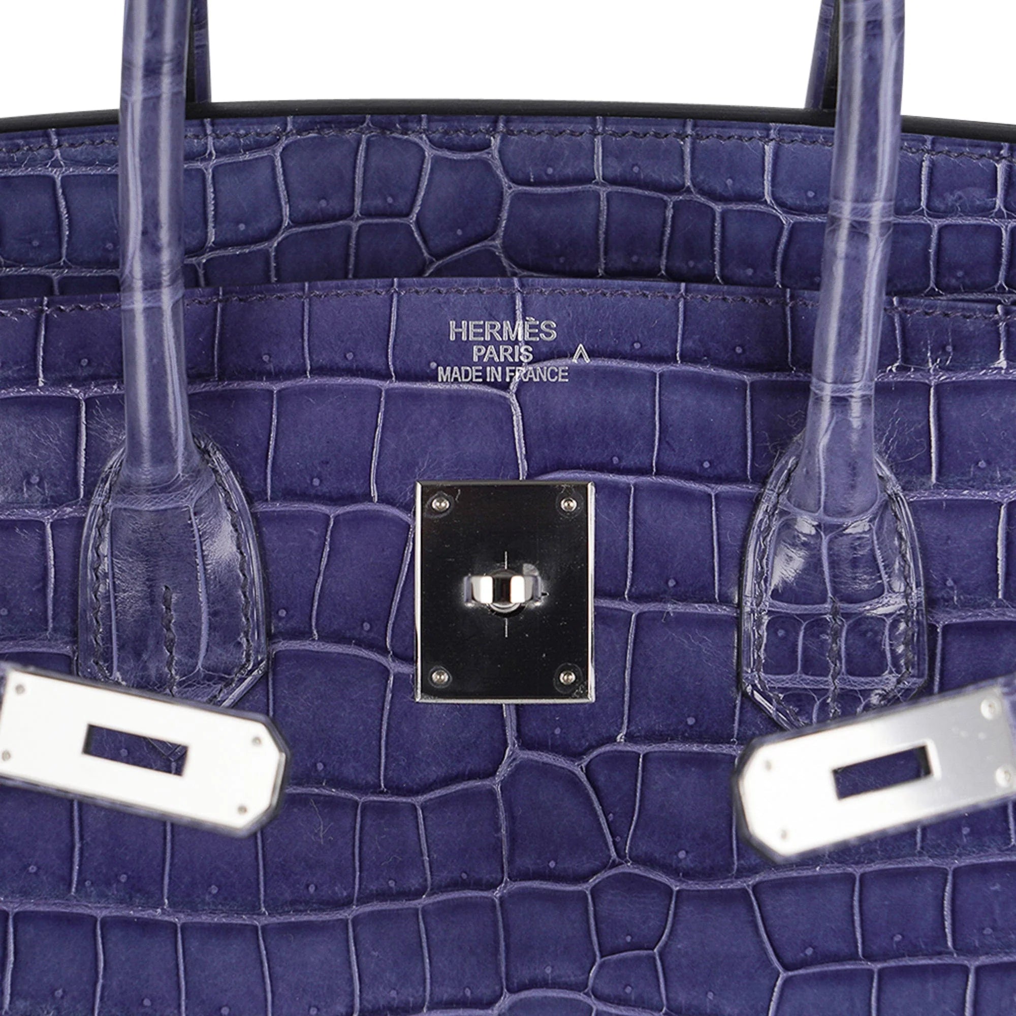 Birkin 35 Bag Blue Brighton Porosus Crocodile Palladium Hardware New