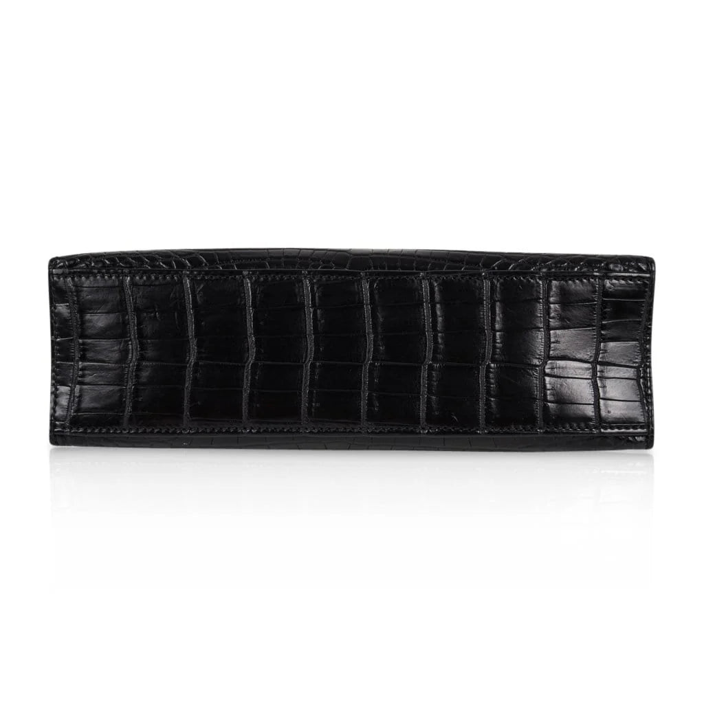 Kelly Pochette Bag Matte Black Crocodile Clutch Palladium