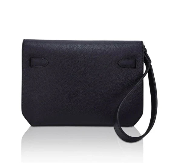 Kelly Depeches 25 Pouch Bag Blue Ocean Togo Leather with Palladium Hardware