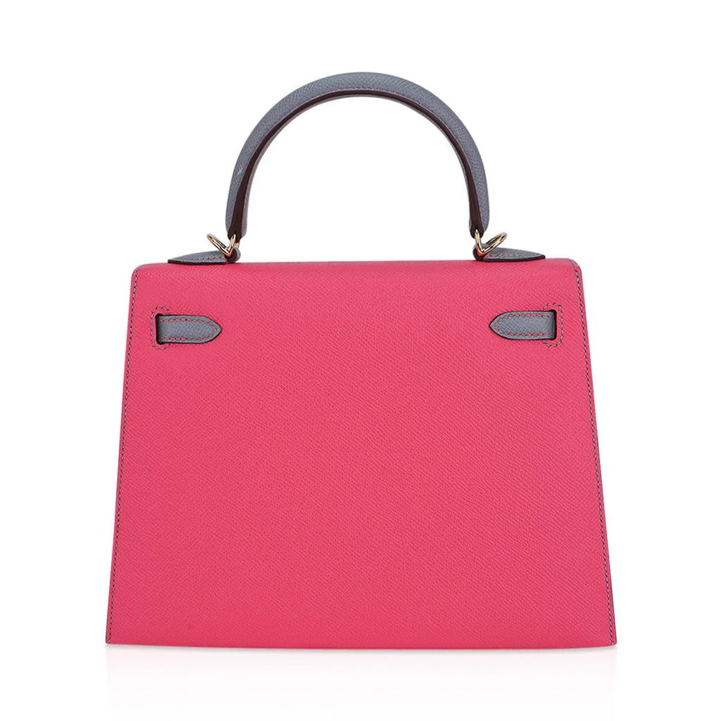 Kelly Sellier 25 HSS Bag Rose Azalee/Gris Mouette Leather Permabrass