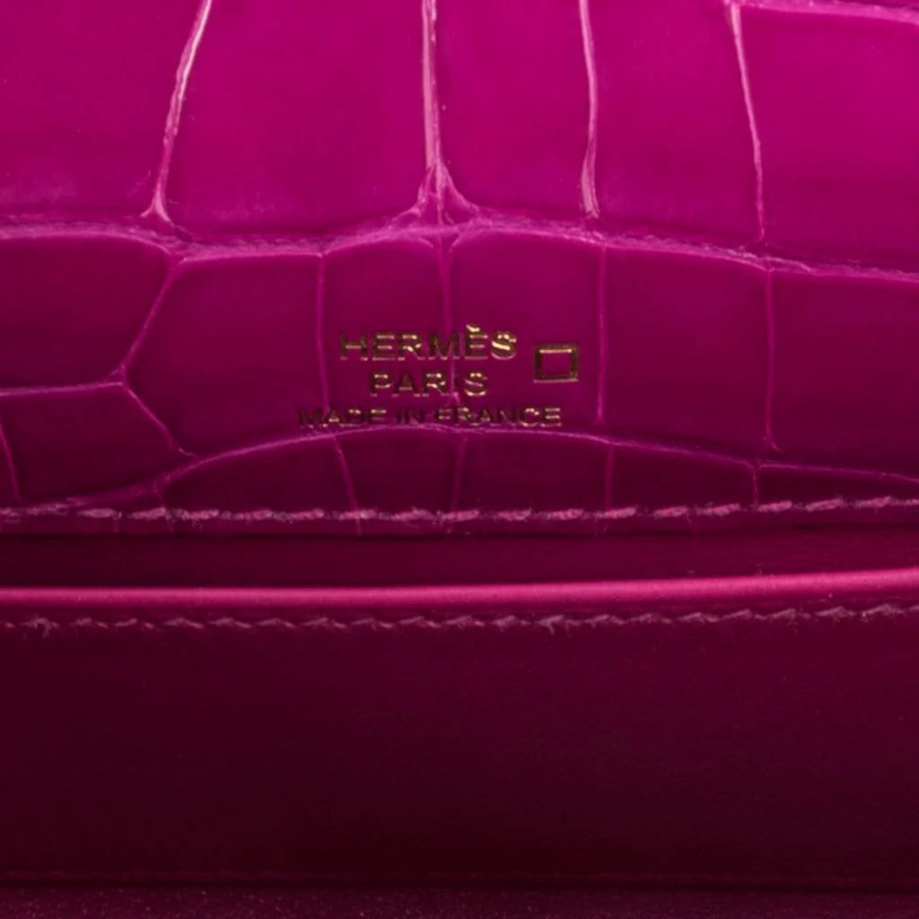 Kelly Pochette Clutch Bag Rose Scheherazade Pink Alligator Gold Hardware