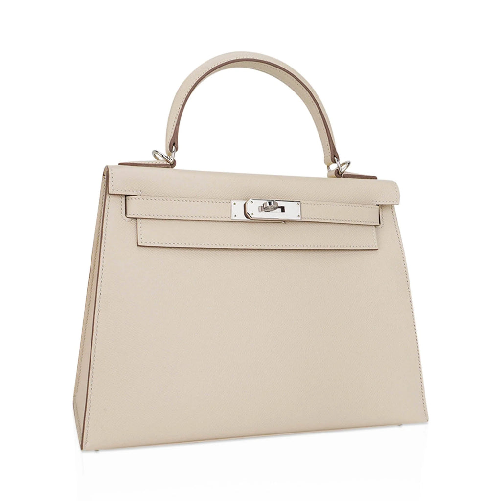 Kelly 28 Bag Sellier Craie Epsom Leather with Palladium Hardware
