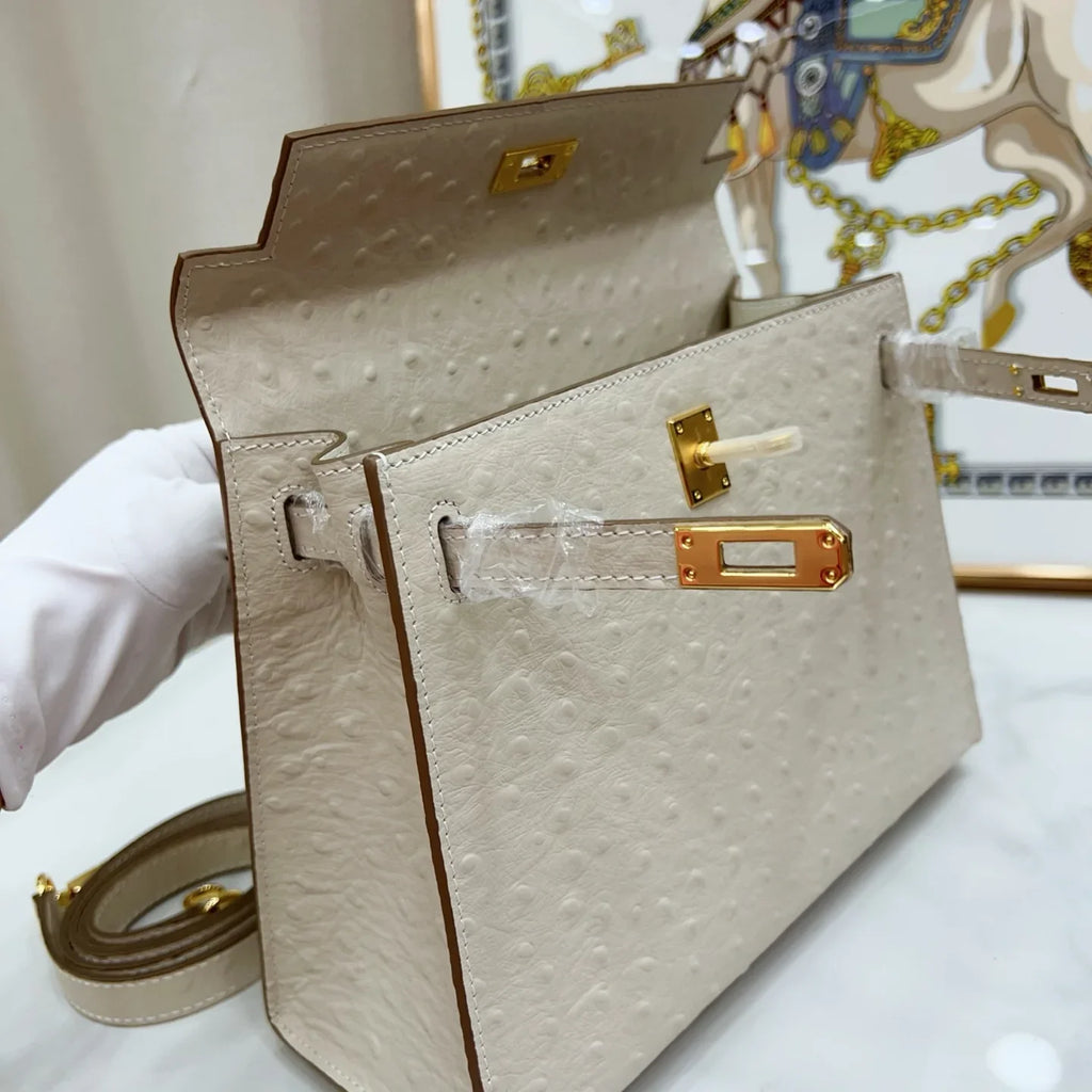 Kelly With Beton Ostrich Sellier Gold Harrdware
