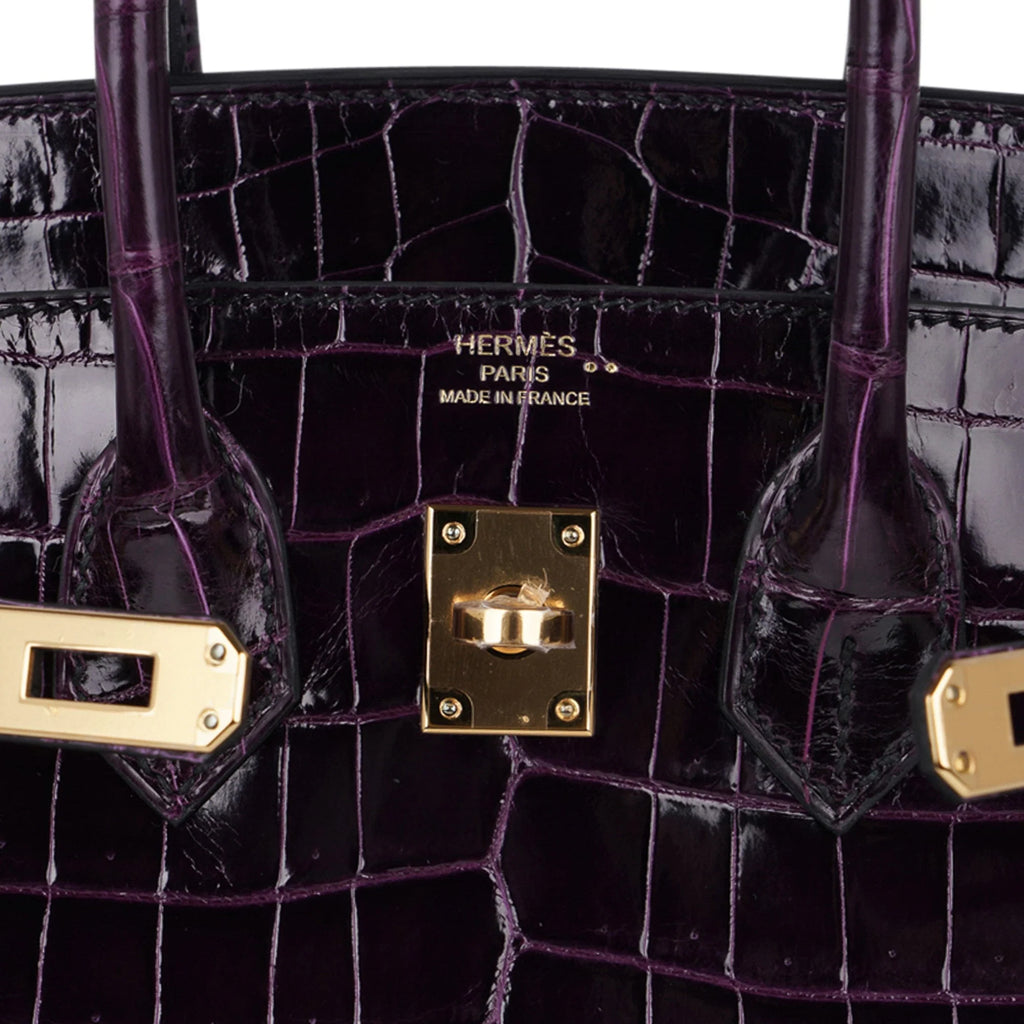 Birkin 25 Bag Aubergine Niloticus Crocodile with Gold Hardware
