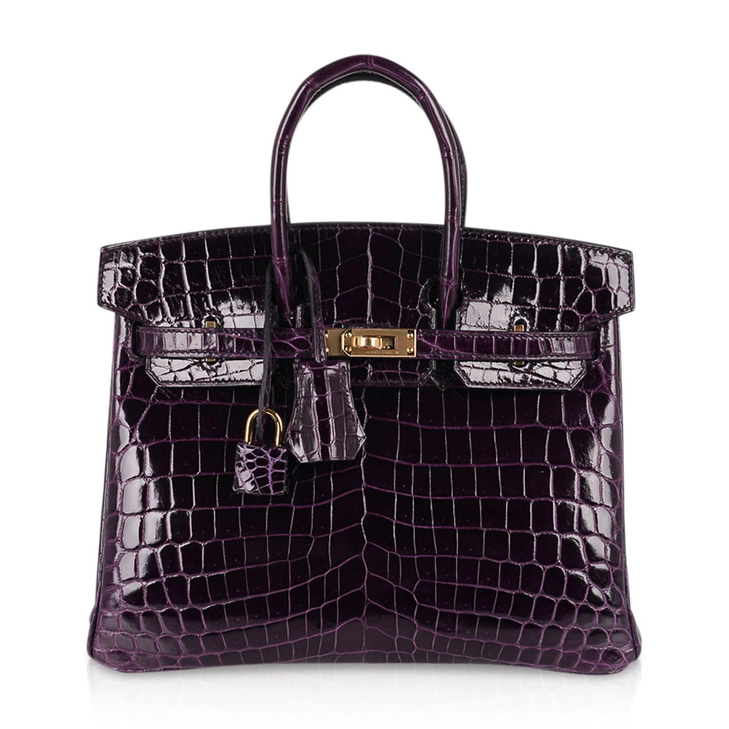 Birkin 25 Bag Aubergine Niloticus Crocodile with Gold Hardware