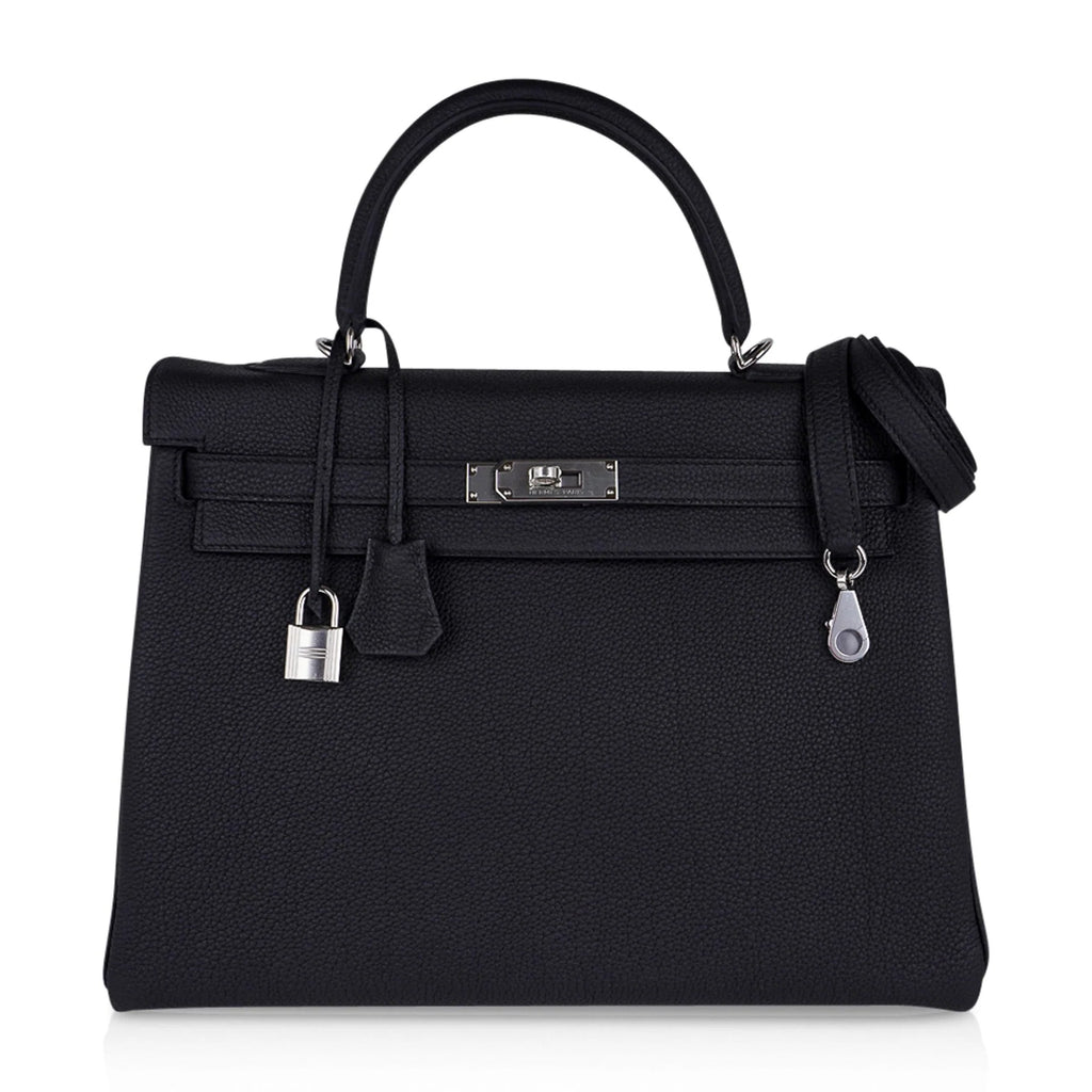 Kelly 35 Bag Black Retourne Togo Palladium Hardware New