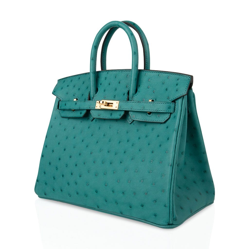 Birkin 25 Bag Vert Verone Ostrich Gold Hardware