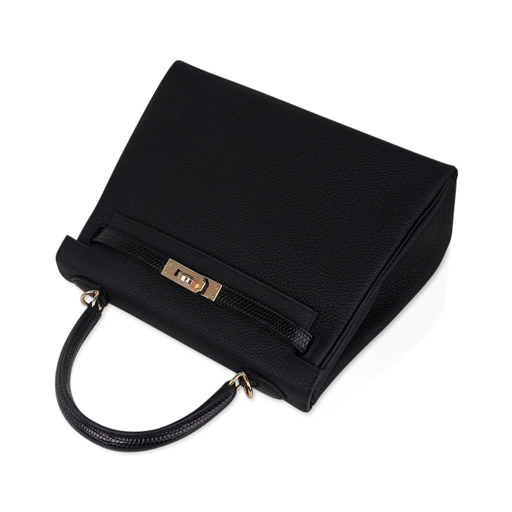 Kelly Touch 25 Retourne Bag Black Lizard / Togo Permabrass Hardware