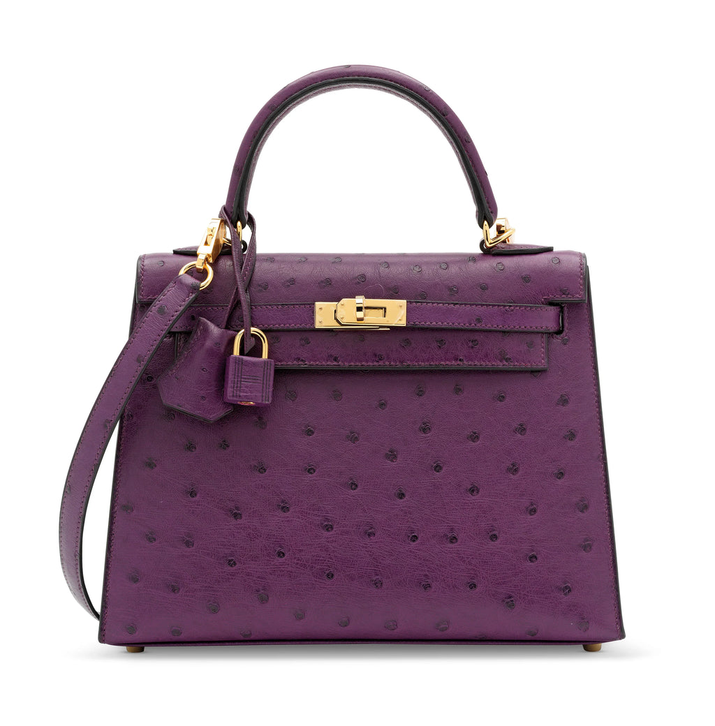 Kelly II Mini Purple-Red Ostrich Leather with Gold Hardware