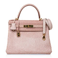 Kelly 28 Pink Dalmation Buffalo Skipper Leather Bag Gold Hardware