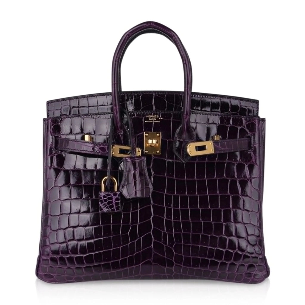 Birkin 25 Bag Aubergine Niloticus Crocodile with Gold Hardware