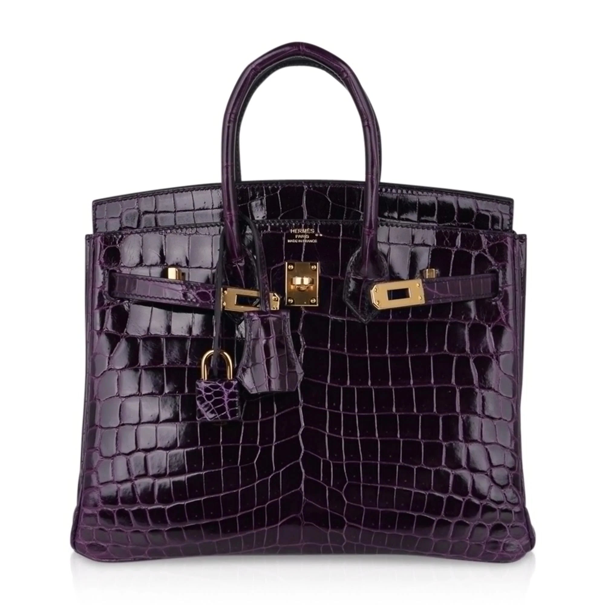Birkin 25 Bag Aubergine Niloticus Crocodile with Gold Hardware