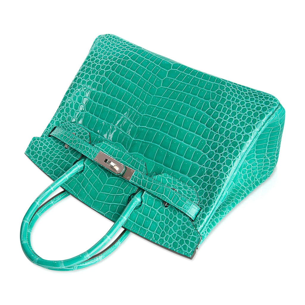 Limited Edition Birkin 30 Bag Vert Jade Porosus Crocodile with Palladium Hardware