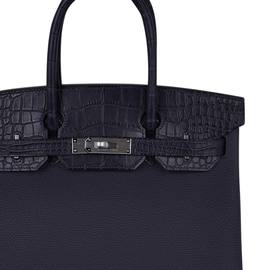 Birkin 30 Touch Blue Indigo Matte Alligator Bag Palladium Hardware