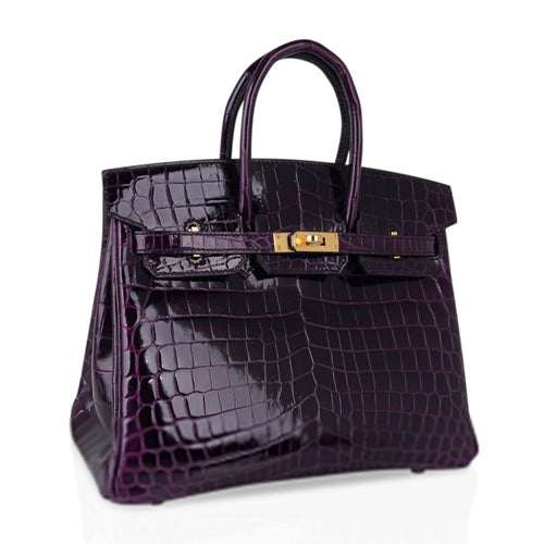 Birkin 25 Bag Aubergine Niloticus Crocodile with Gold Hardware