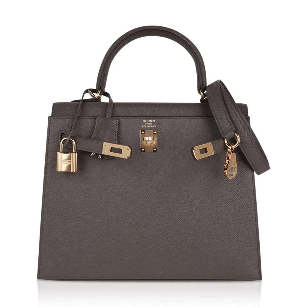 Kelly Sellier 25 Bag Etain Gold Hardware Epsom Leather New