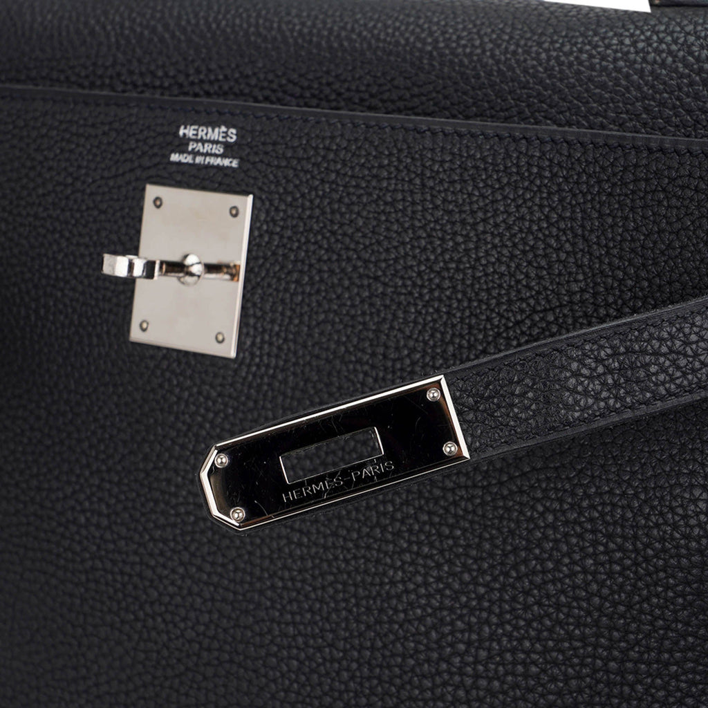 Kelly 32 Retourne Bag Black Togo Leather with Palladium Hardware