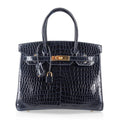Birkin 30 Bag Blue Marine Porosus Crocodile Gold Hardware