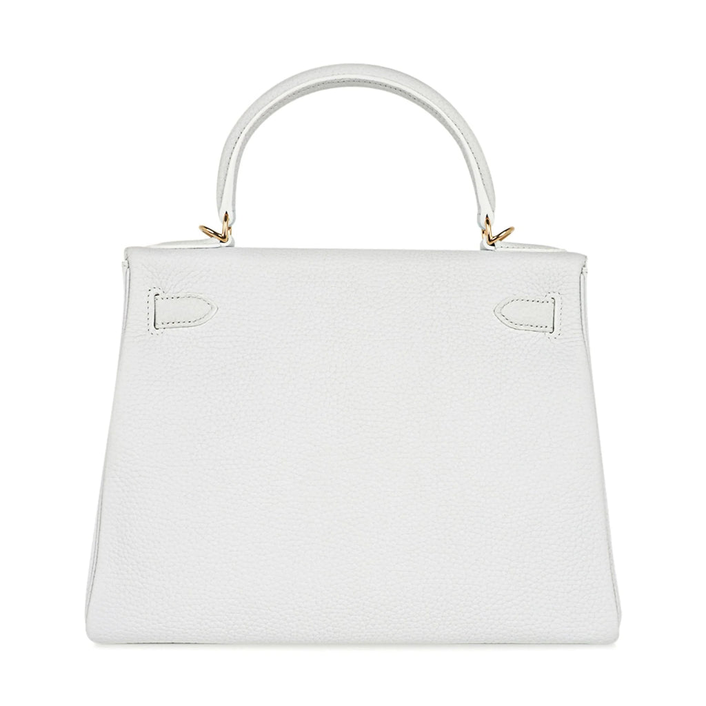 Kelly 28 Retourne Bag White Clemence Leather with Gold Hardware
