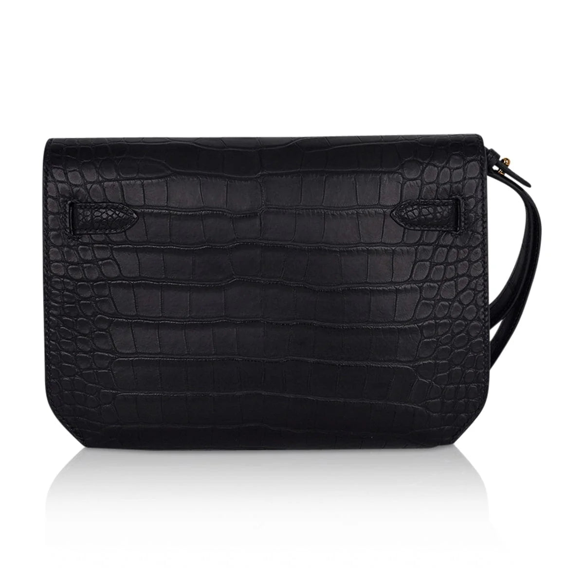 Kelly Depeches 25 Pouch Black Matte Alligator Gold Hardware New
