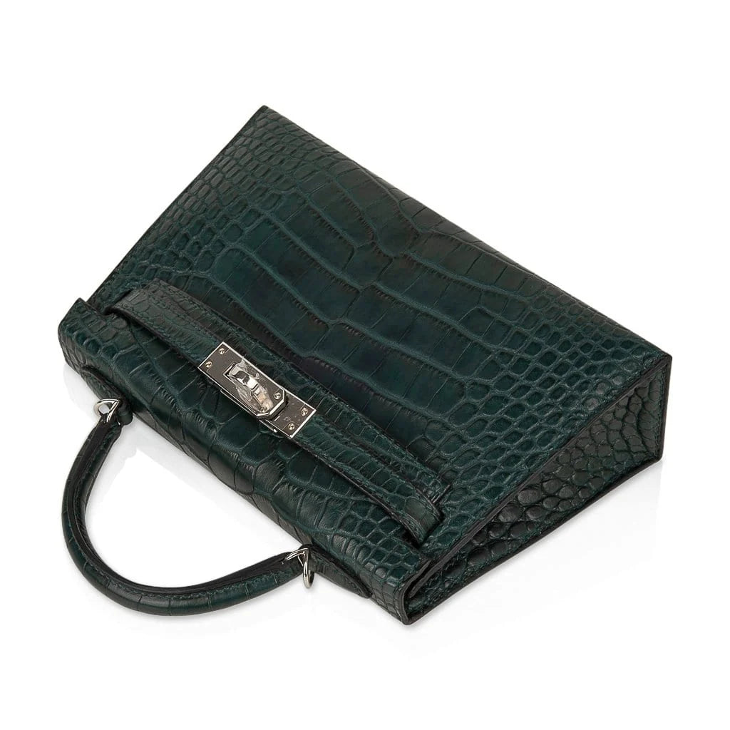 Kelly 20 Mini Sellier Bag Vert Cypress Matte Alligator Palladium