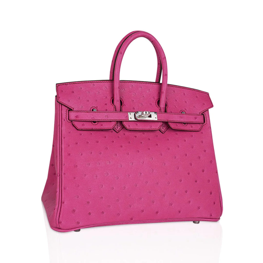 Birkin 25 Bag Fuchsia Ostrich with Palladium Hardware