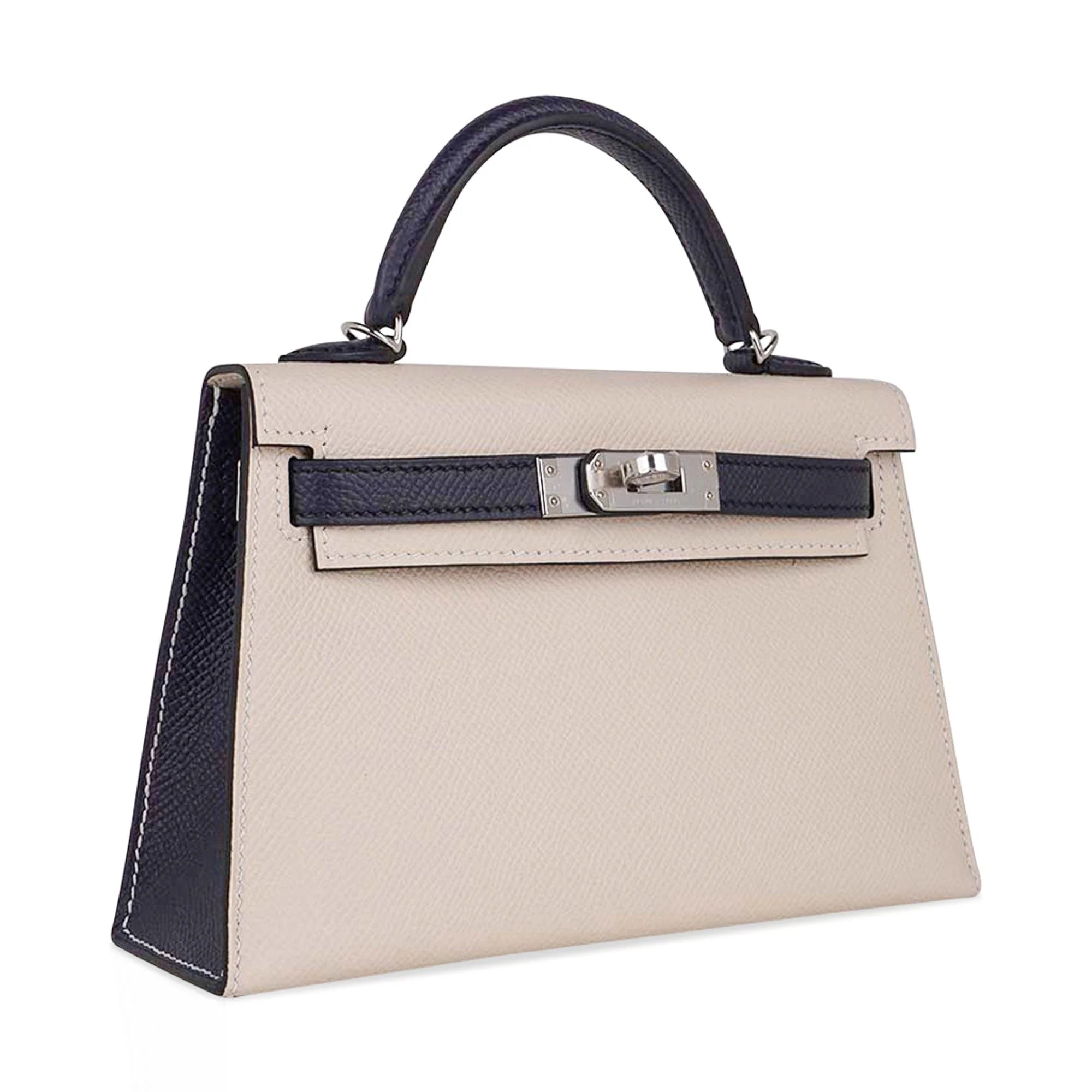 Special Order HSS Mini Kelly 20 Bag Sellier Craie & Blue Indigo Epsom Leather with Palladium Hardware